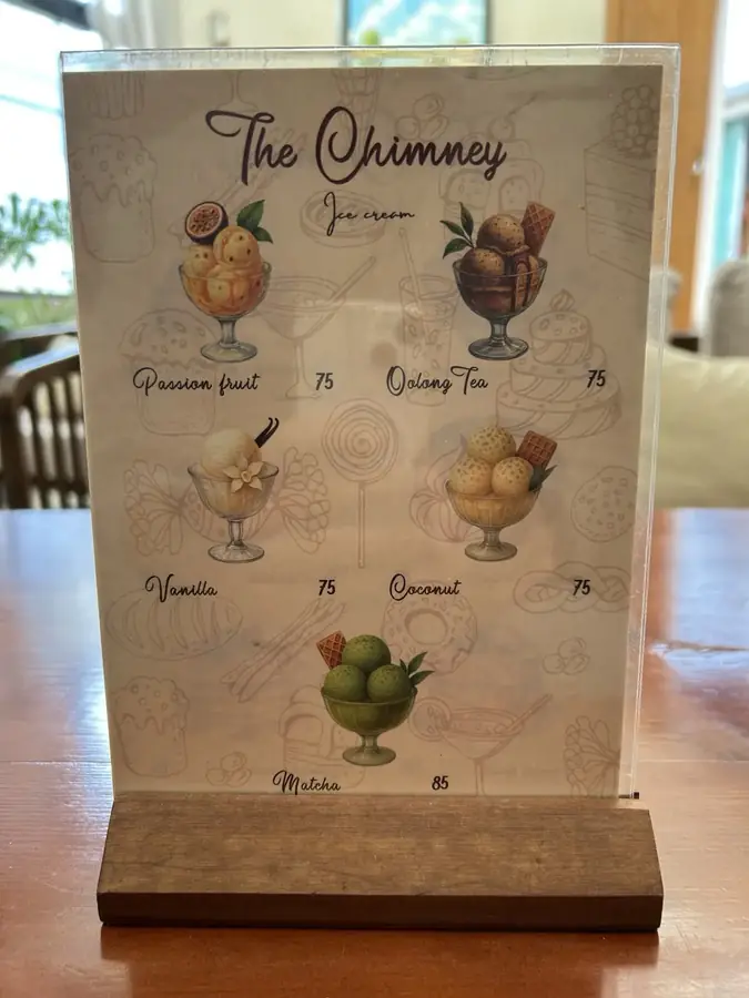 The Chimney menu: ice cream — The Chimney Bistro, Da Lat