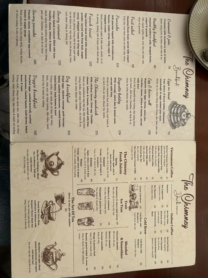 The Chimney menu: breakfasts and drinks — The Chimney Bistro, Da Lat