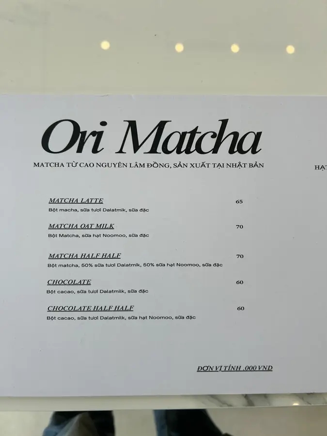 Меню Ori Matcha: матча и шоколад — Ori Coffee & Brunch — три этажа для работы и своя обжарка, Далат