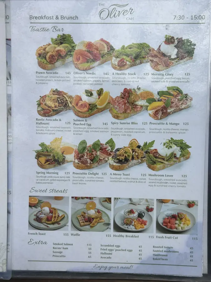 Меню открытых бутербродов и добавок — The Oliver Cafe — завтраки и бранчи по-европейски, кухня до трёх, Далат