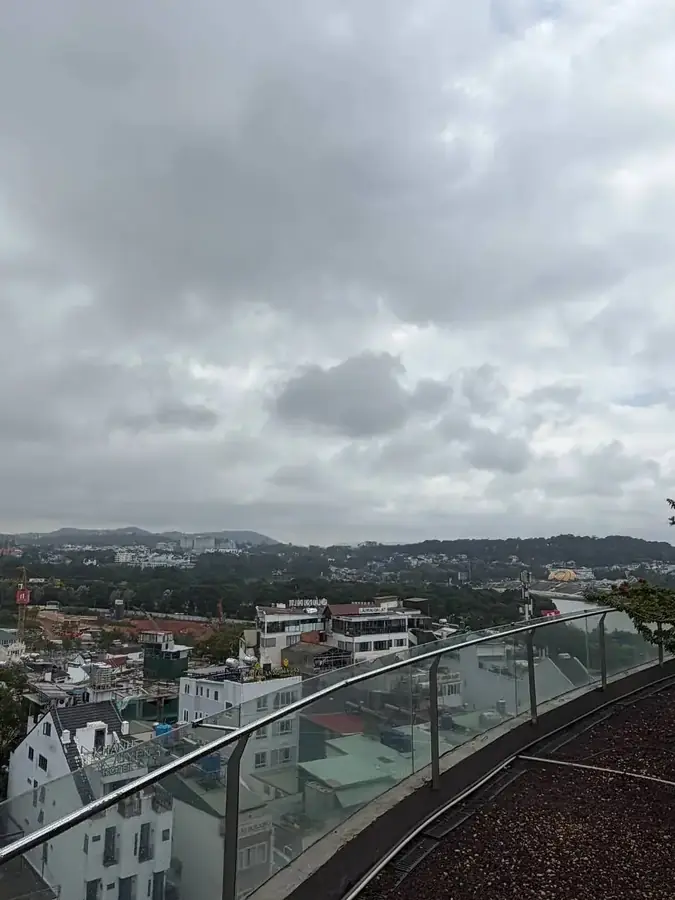 The view from the Thô’s Artisan Coffee roof over the valley and central Da Lat
